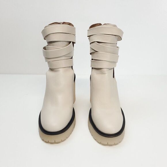 Free People Jesse Cutout Heeled Boots Leather Lugged Sole Ankle Boots Size 39 - Picture 3 of 13